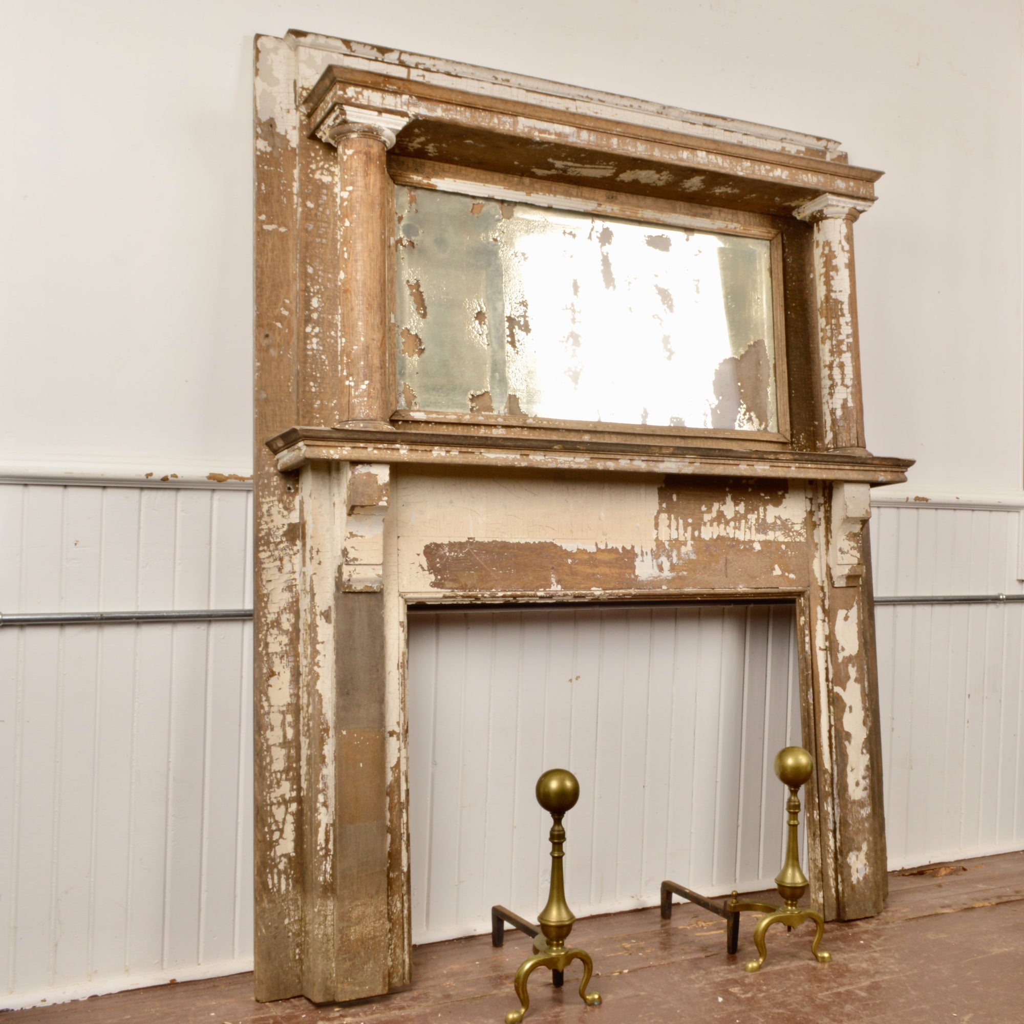 Oak Fireplace Mantel With Antique Mirror Salvage-Garden
