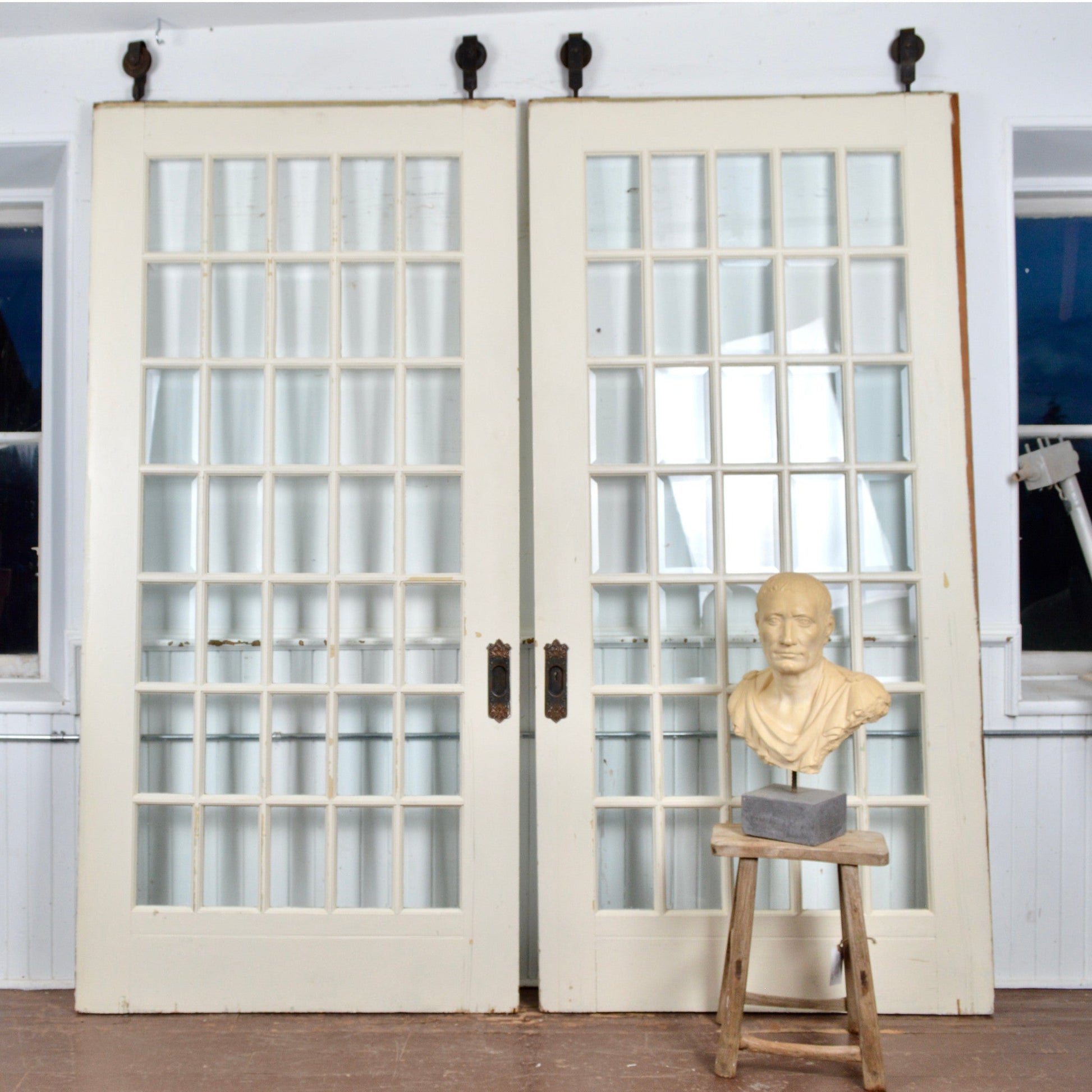 Oversized Antique Pocket Doors With 35 Lites - Salvage-Garden