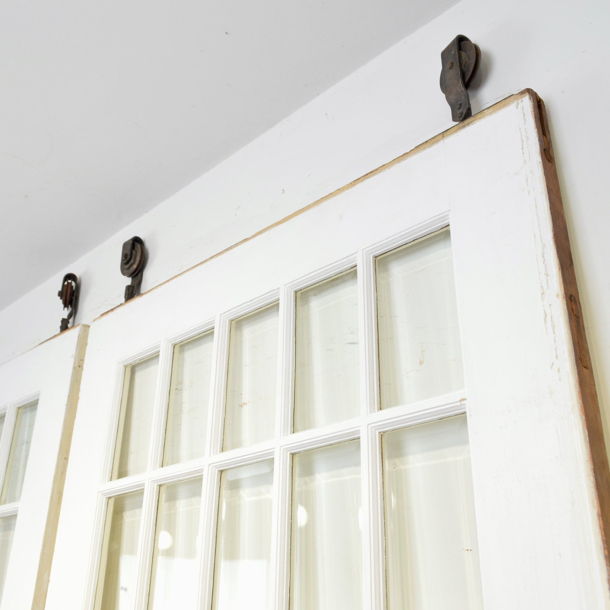 Oversized Antique Pocket Doors With 35 Lites - Salvage-Garden
