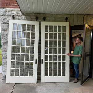 Oversized Antique Pocket Doors With 35 Lites - Salvage-Garden