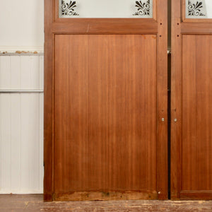 Pair of Mahogany Doors With Etched Glass - Salvage-Garden