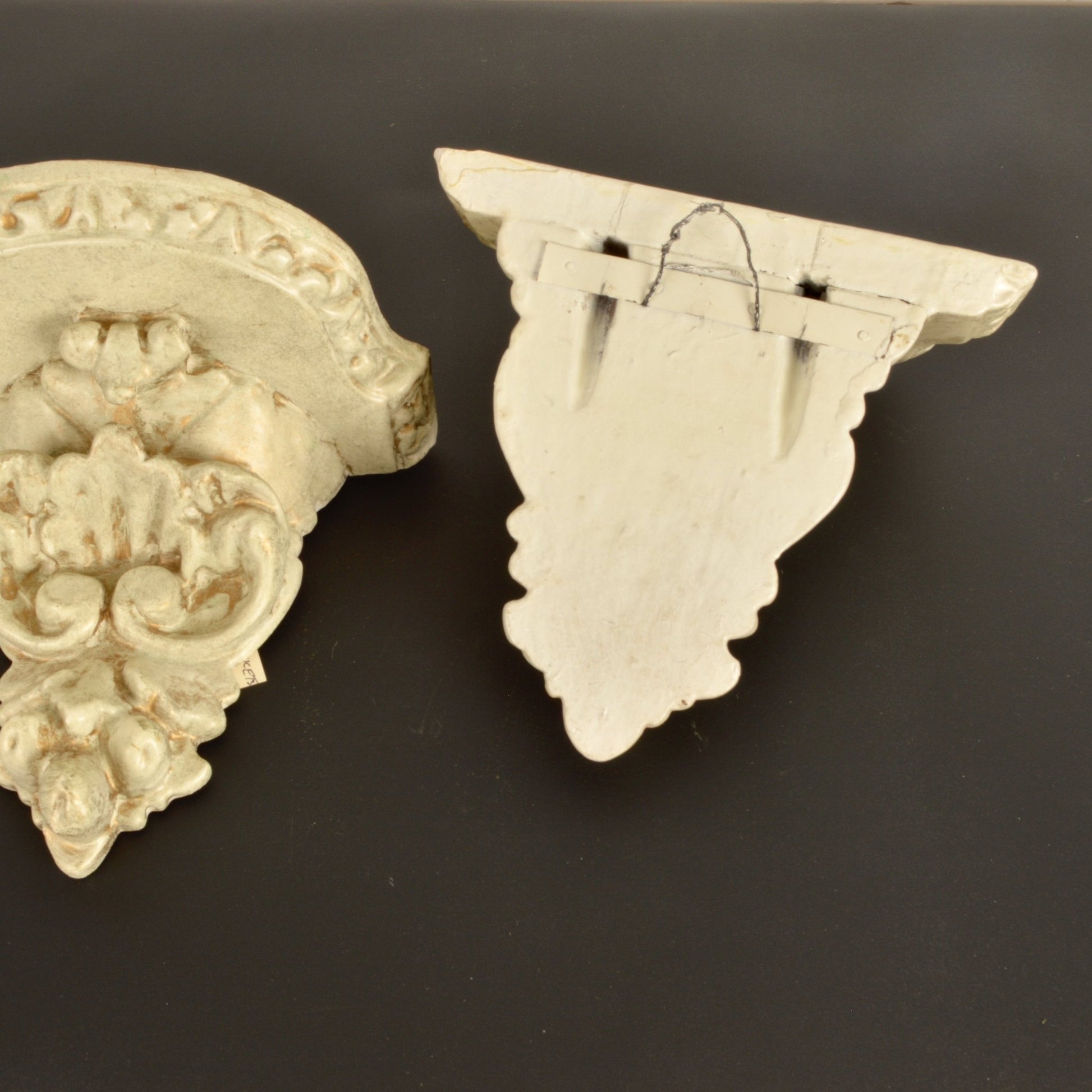 Pair of Vintage Carved Wood and Gesso Wall Brackets - Salvage-Garden