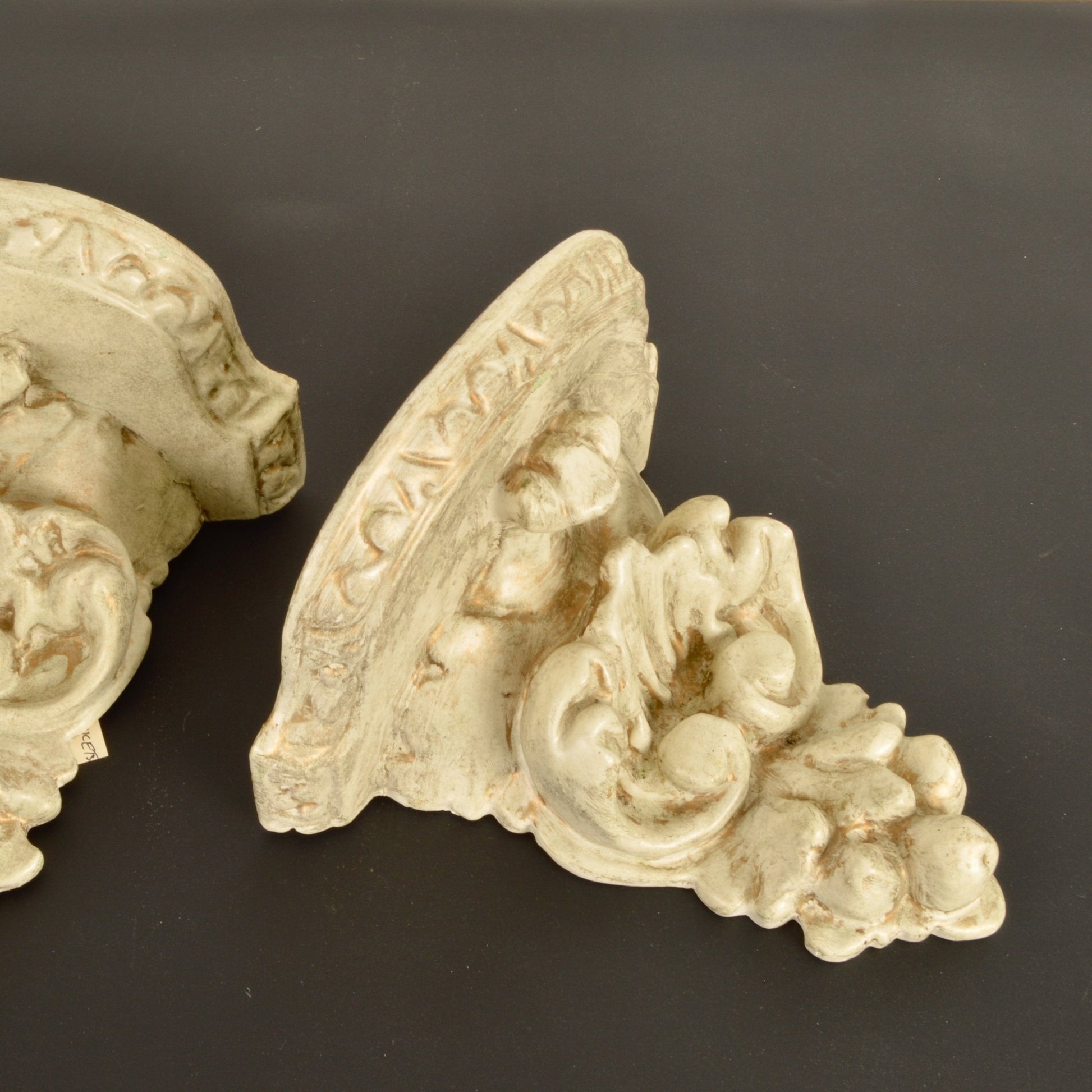 Pair of Vintage Carved Wood and Gesso Wall Brackets - Salvage-Garden