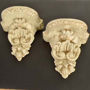 Pair of Vintage Carved Wood and Gesso Wall Brackets - Salvage-Garden