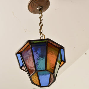 Pair Of Vintage Stained Glass Pendant Lights Salvage-Garden