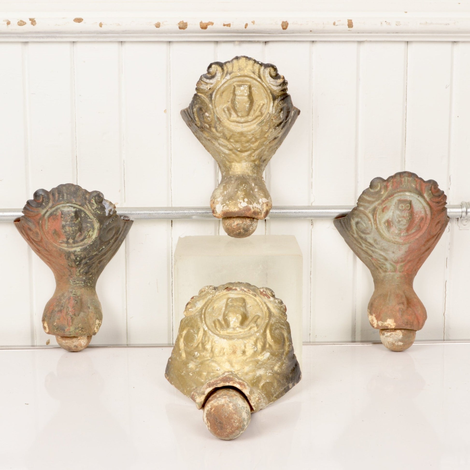 Set of 4 Salvaged Antique Cast Iron Claw Feet With Owl Motif - Salvage-Garden
