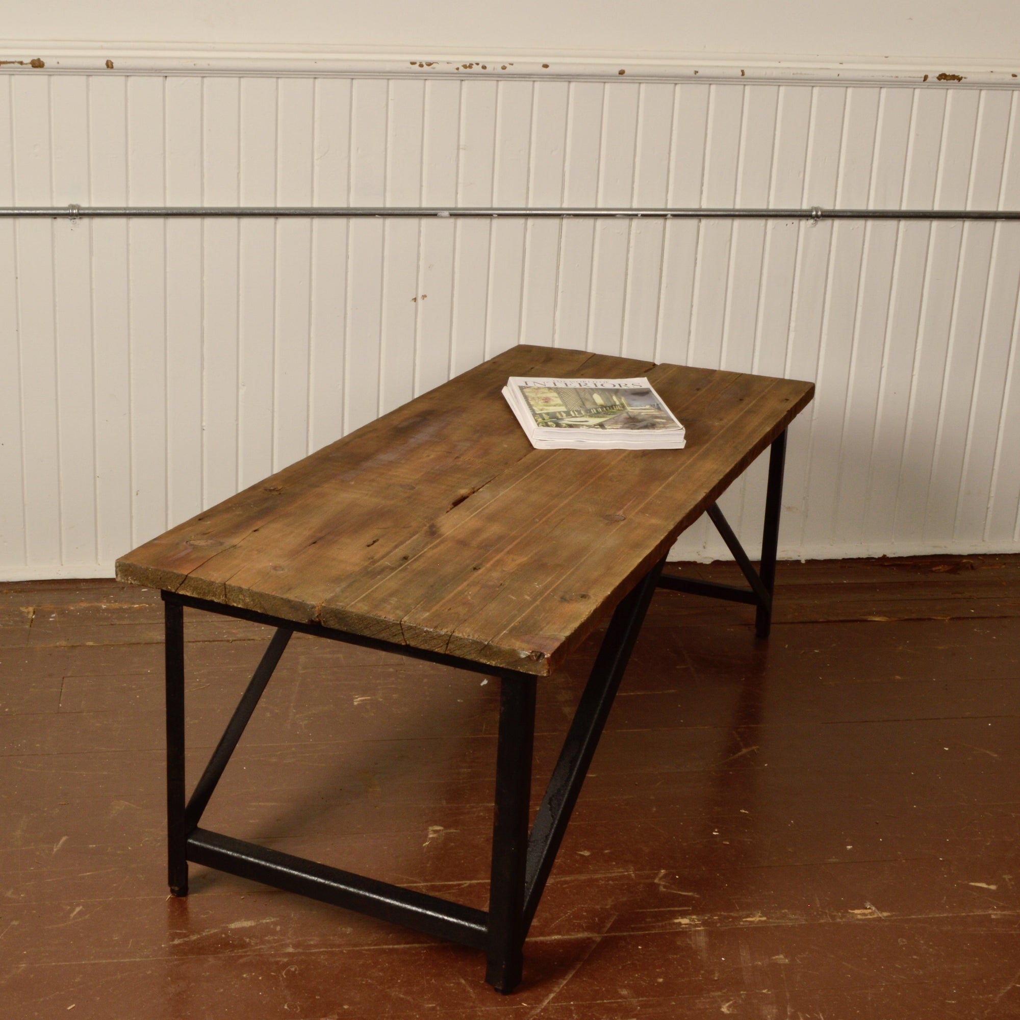 Steel Frame Coffee Table with Pine Board Top Salvage-Garden