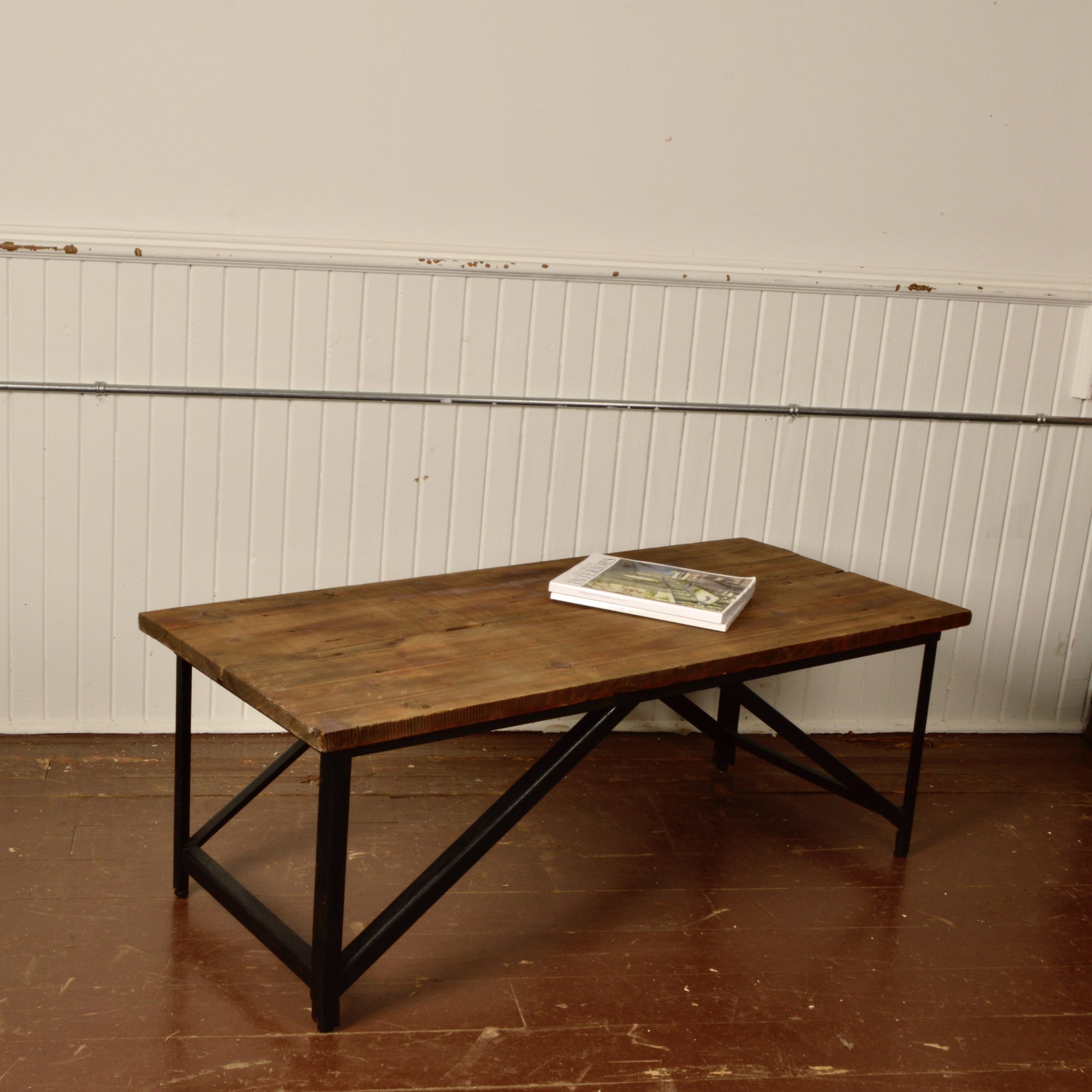 Steel Frame Coffee Table with Pine Board Top Salvage-Garden