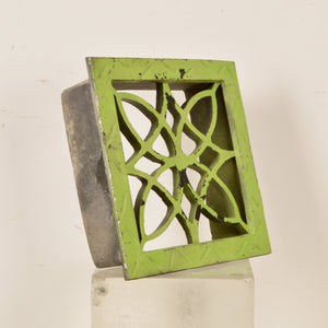Vintage Aluminum Fireplace Vent Cover in Acid Green Paint - Salvage-Garden