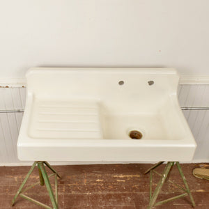 Vintage Apron Front Farmhouse Cast Iron Sink With Draining Board - Salvage-Garden