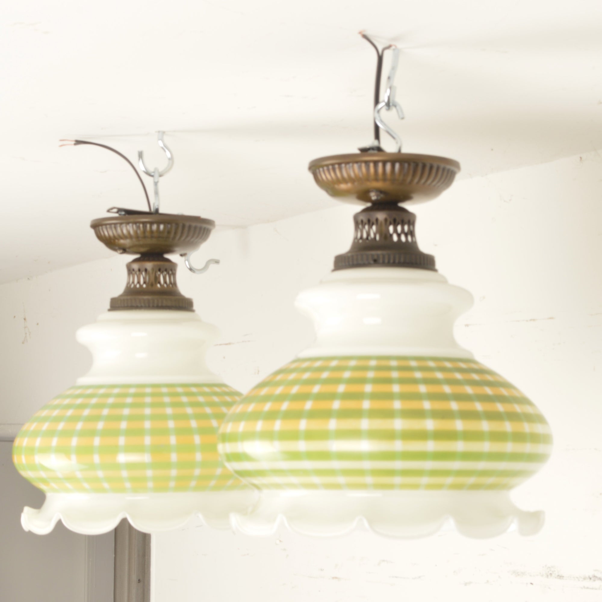Vintage Artcraft Pendant Lights With Milk Glass Shades Salvage-Garden