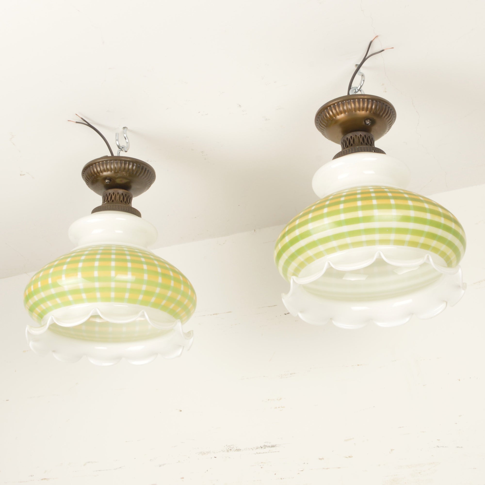 Vintage Artcraft Pendant Lights With Milk Glass Shades Salvage-Garden