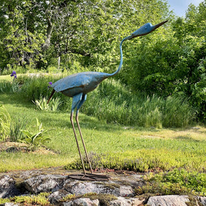 Vintage Blue Heron Sculpture Salvage-Garden