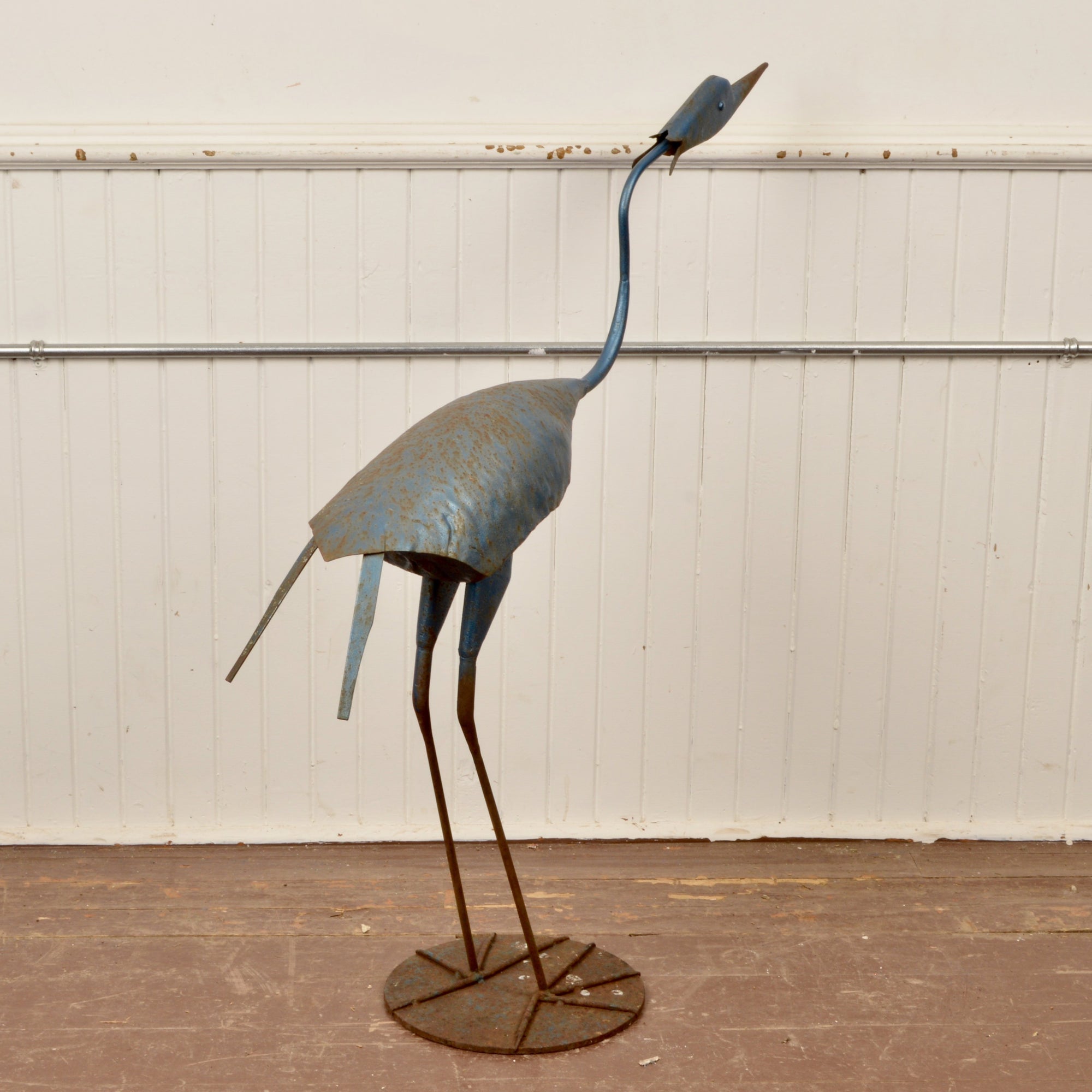 Vintage Blue Heron Sculpture Salvage-Garden