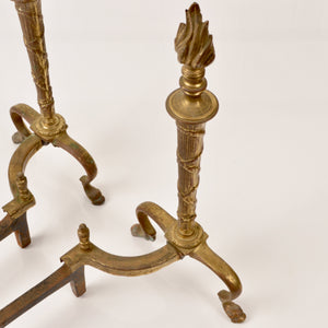 Vintage Brass Andirons With Flame Finials Salvage-Garden