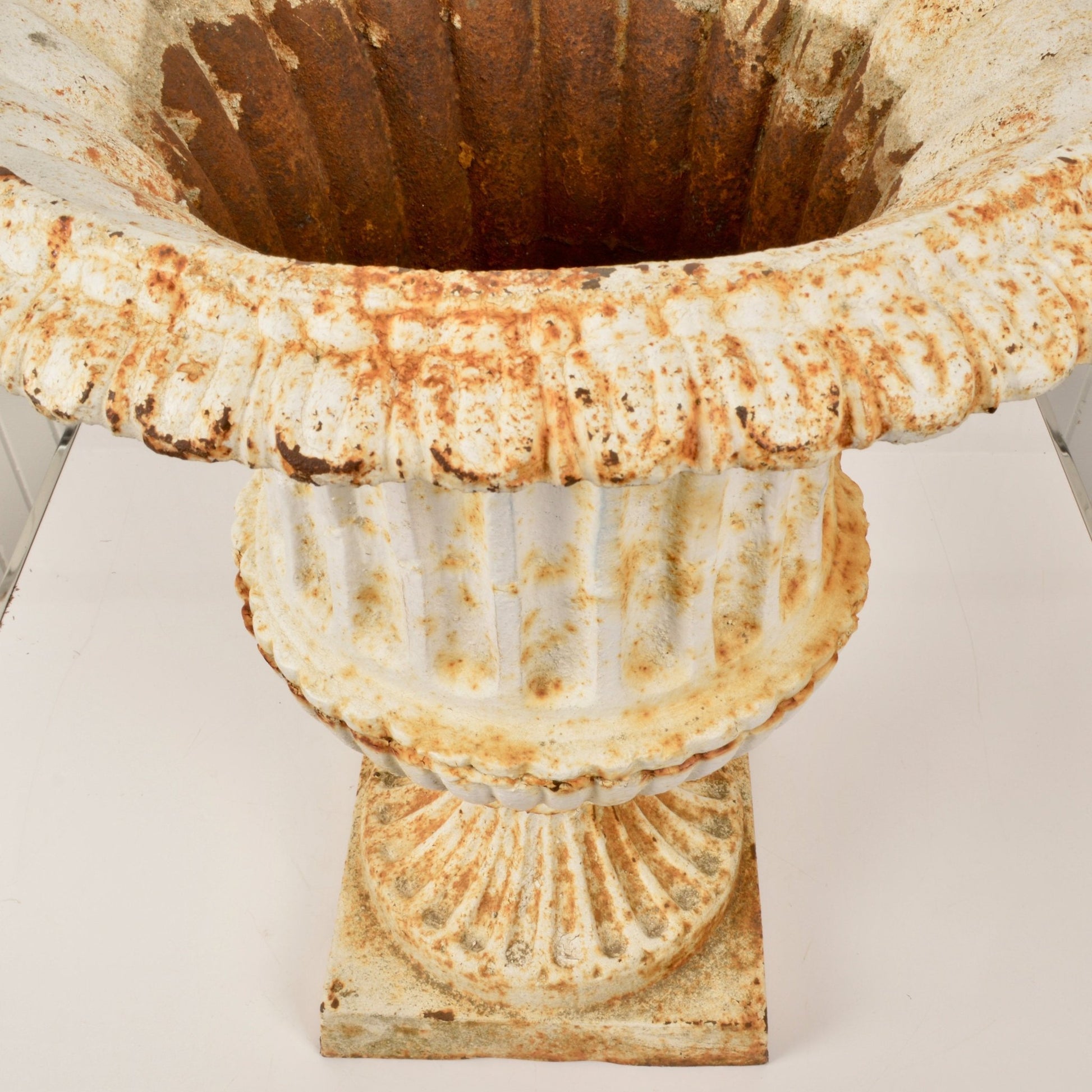 Vintage Cast Iron Garden Urn In Classic Campana Style - Salvage-Garden