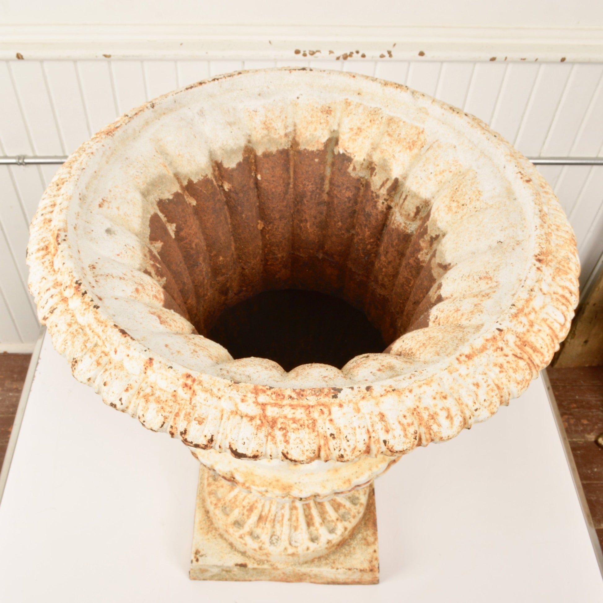 Vintage Cast Iron Garden Urn In Classic Campana Style - Salvage-Garden