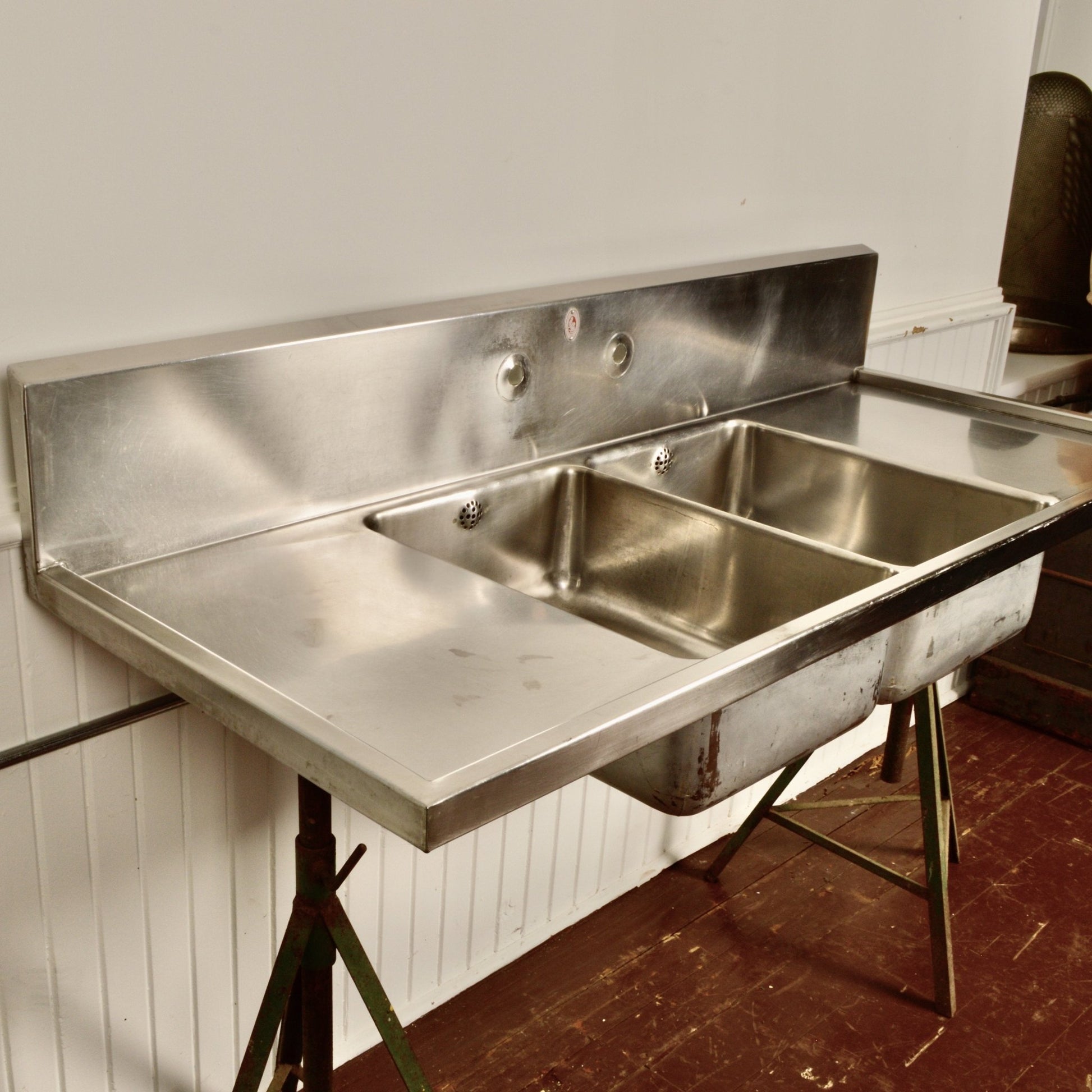 Vintage Commercial Stainless Steel Double Sink - Salvage-Garden