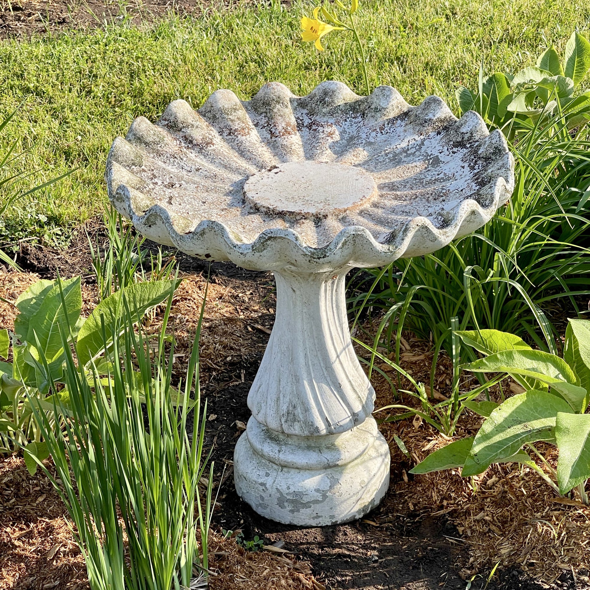 Vintage Concrete Bird Bath Salvage-Garden