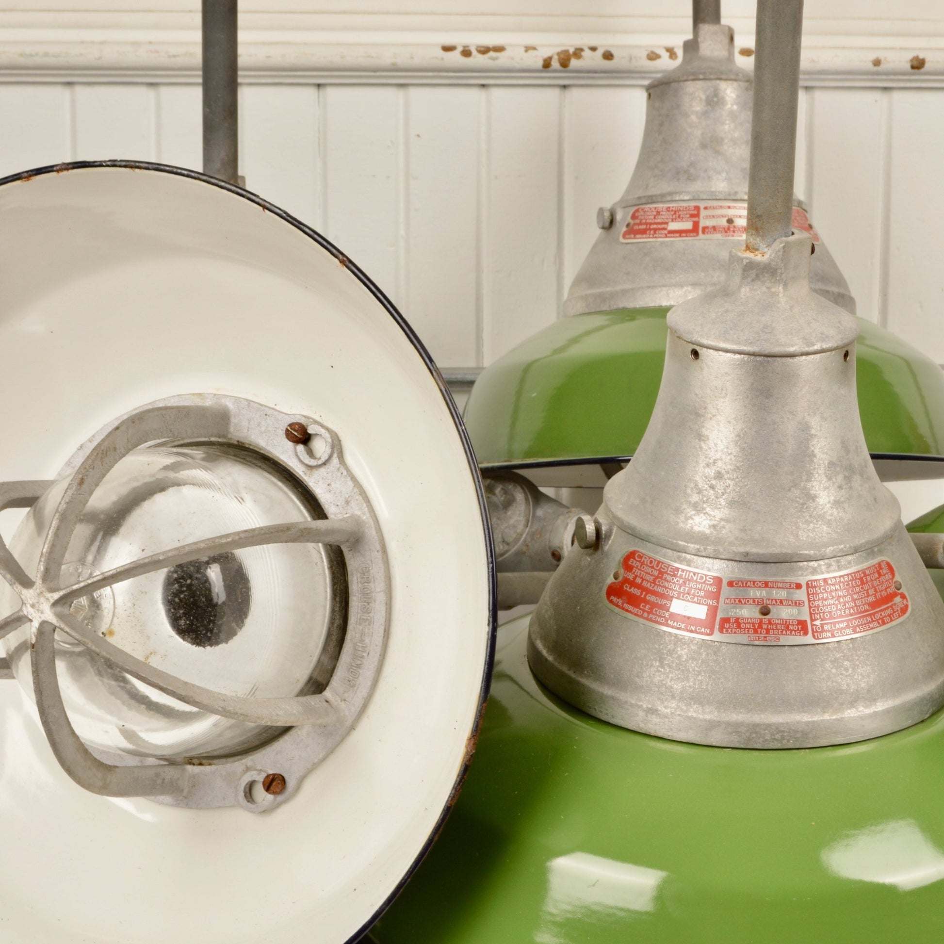Vintage Crouse Hinds Explosion Proof Lights With Rare Conduit Canopies - Salvage-Garden