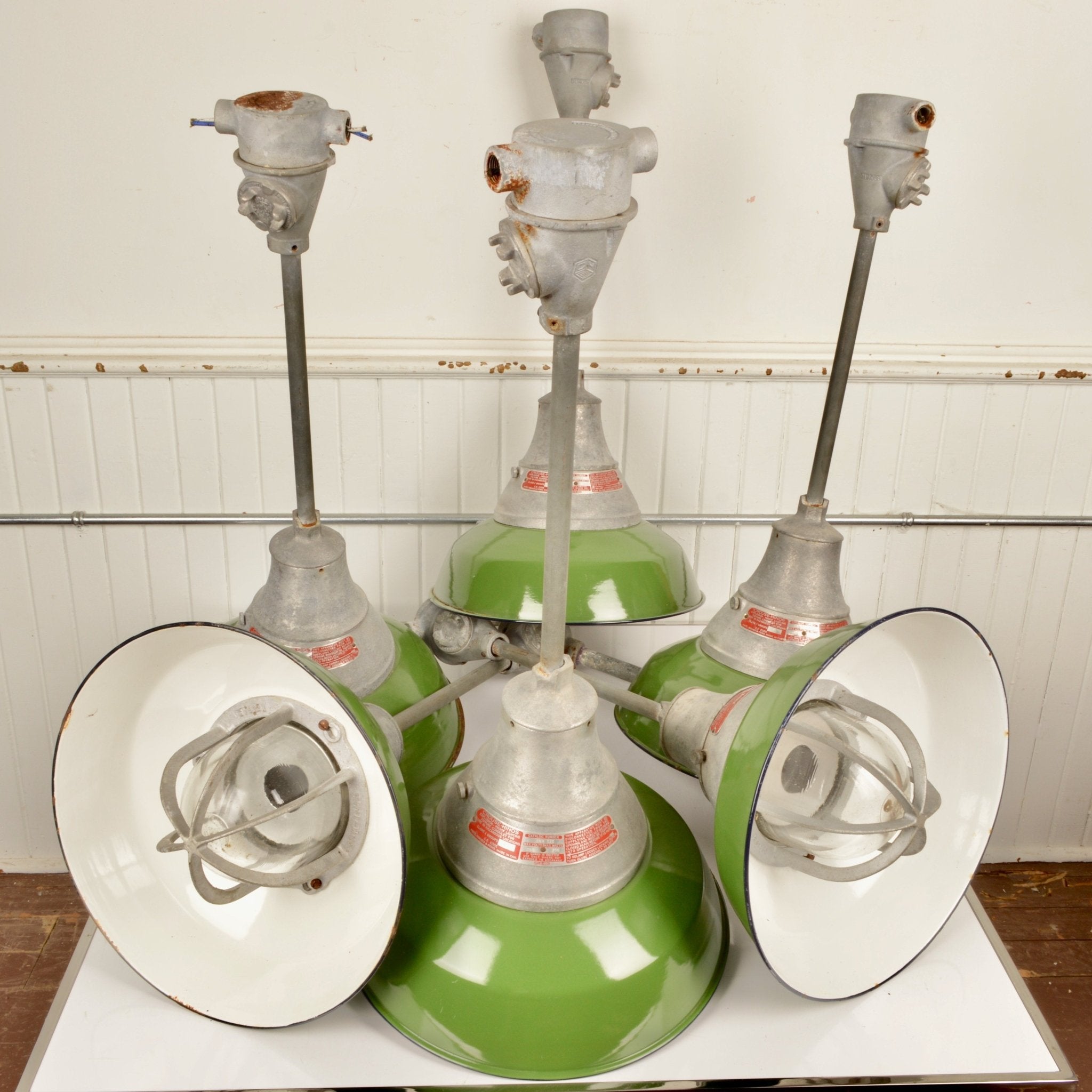 Vintage Crouse Hinds Explosion Proof Lights With Rare Conduit Canopies - Salvage-Garden