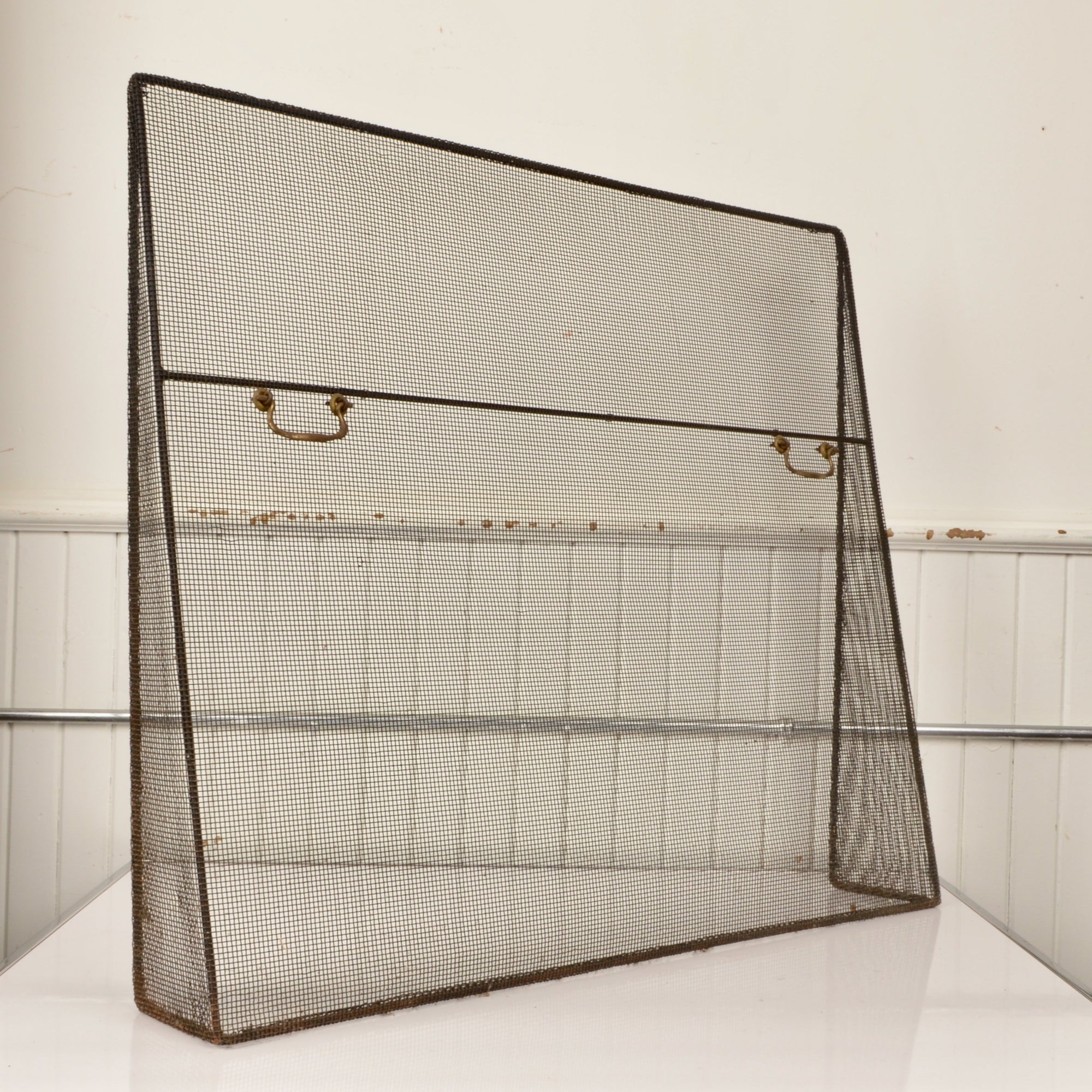 Vintage Fireplace Screen With Brass Handles Salvage-Garden
