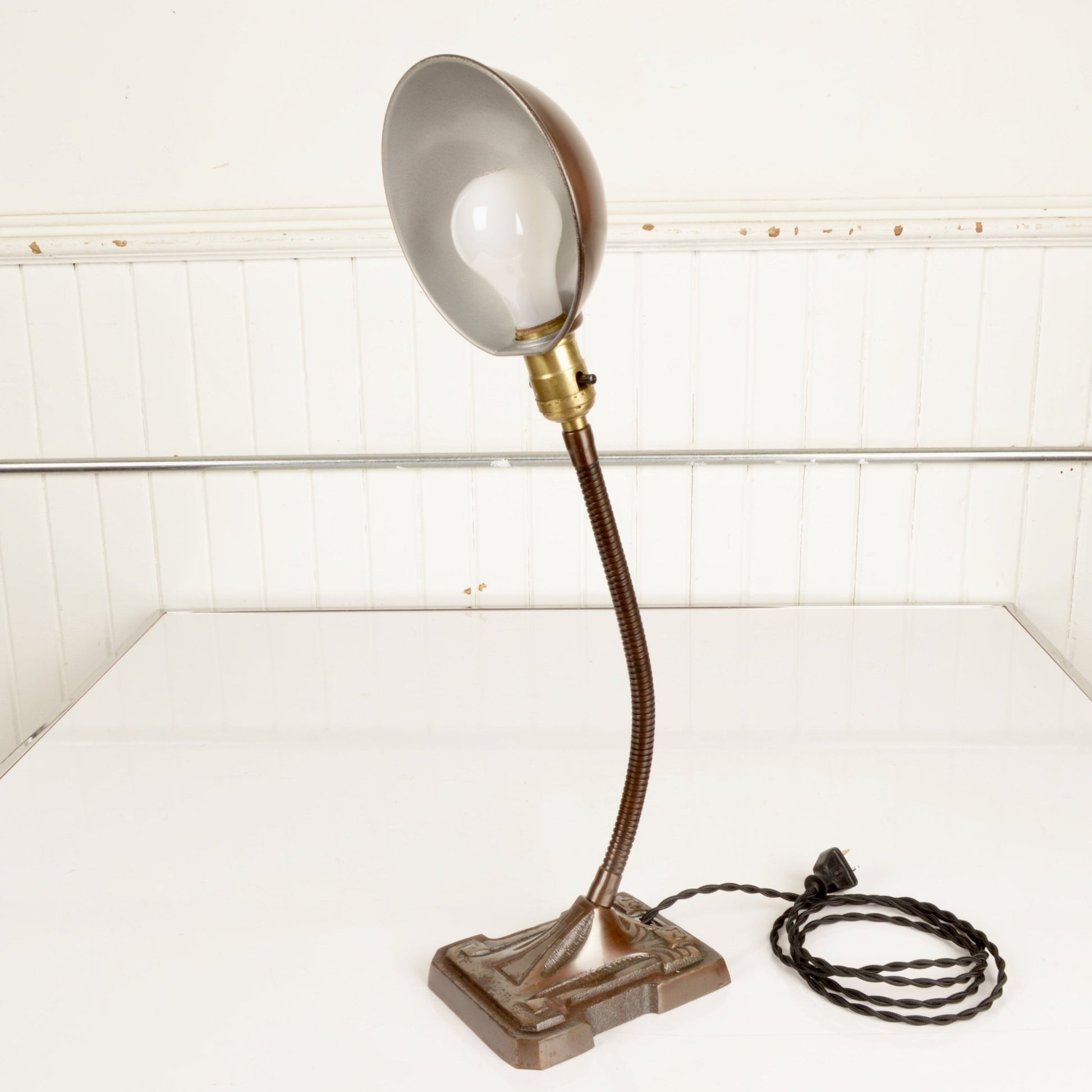 Vintage Gooseneck Lamp with Parabolic Shade - Salvage-Garden