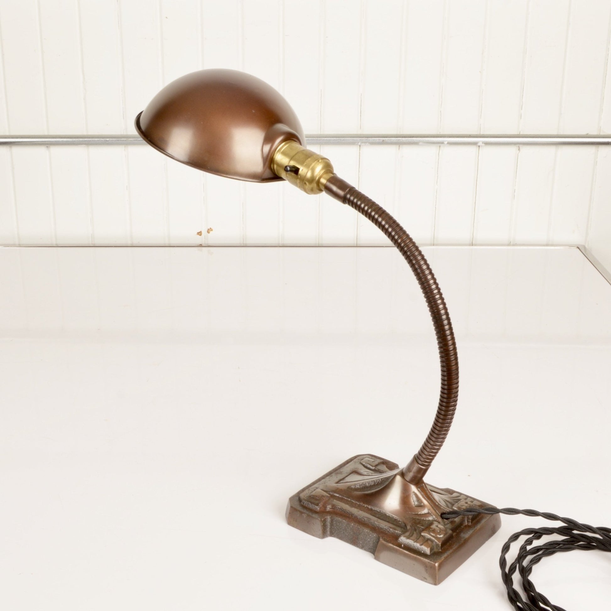Vintage Gooseneck Lamp with Parabolic Shade - Salvage-Garden