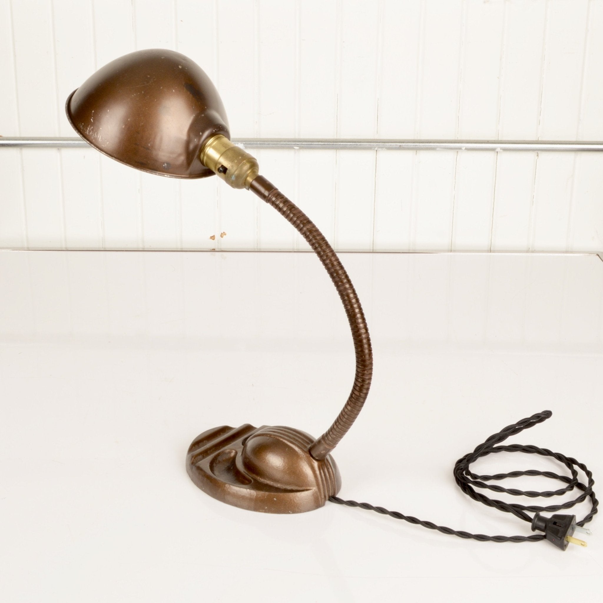 Vintage Gooseneck Table Lamp With Parabolic Shade - Salvage-Garden