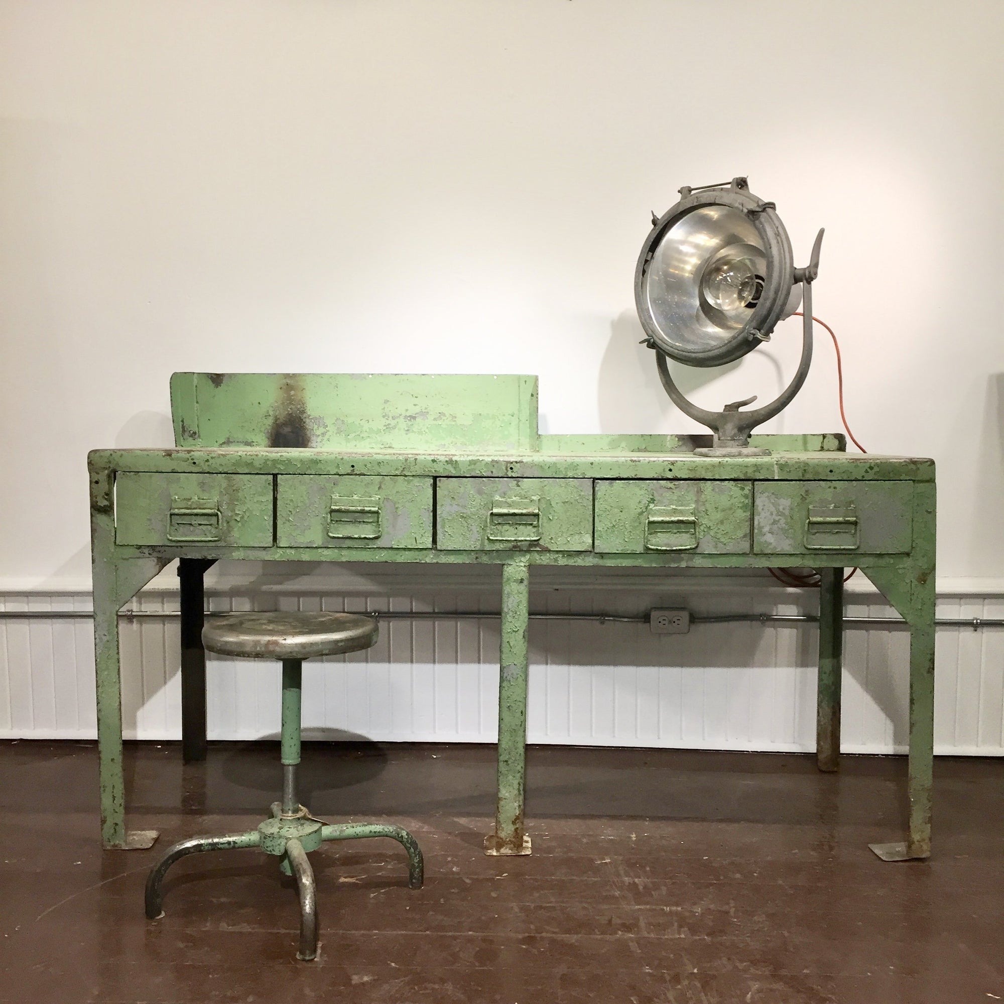 Vintage Industrial Work Table with 5 drawers Salvage-Garden