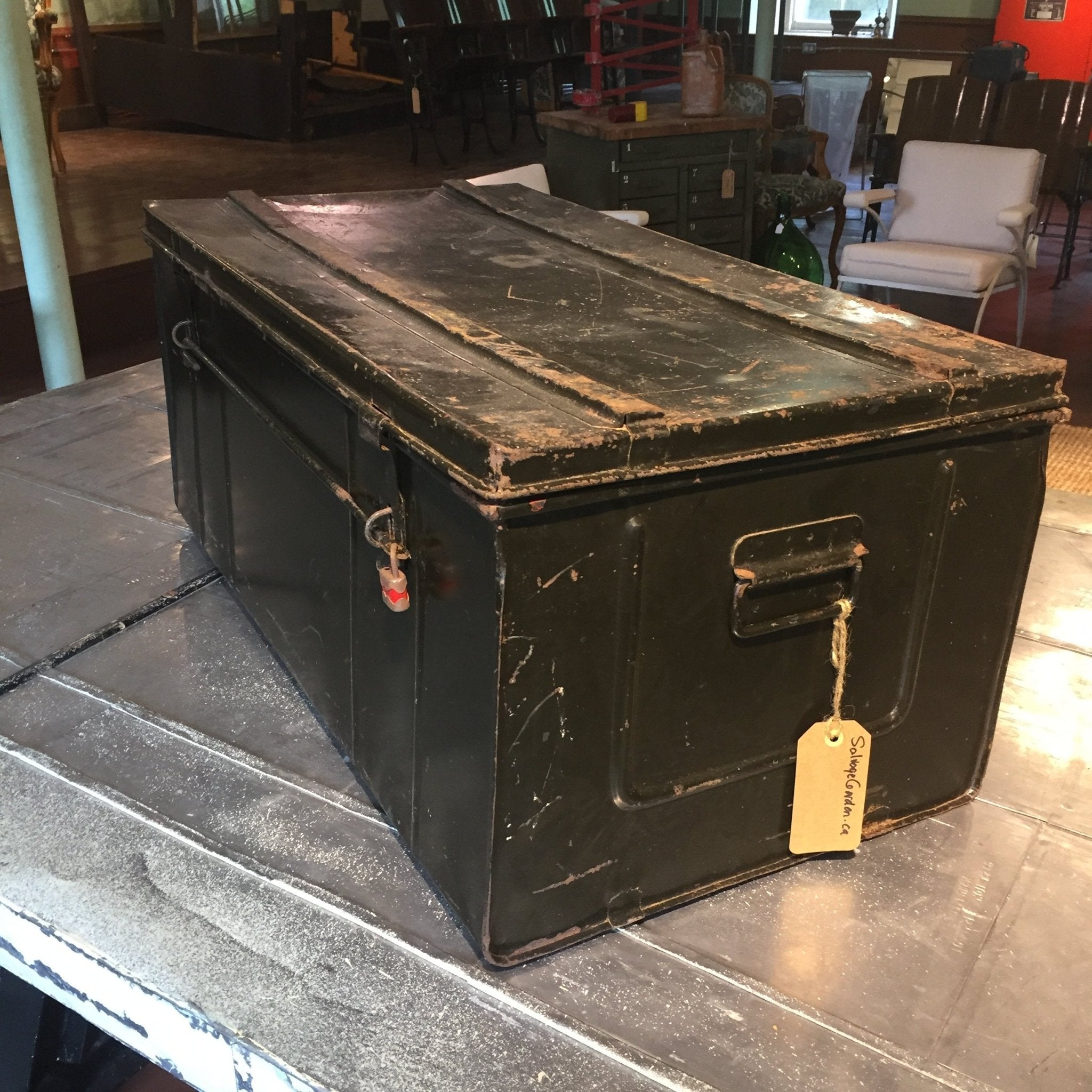 US VINTAGE 50s US ARMY 1955 ミリタリーボックス 黒P Vintage Military Trunk – Salvage-Garden