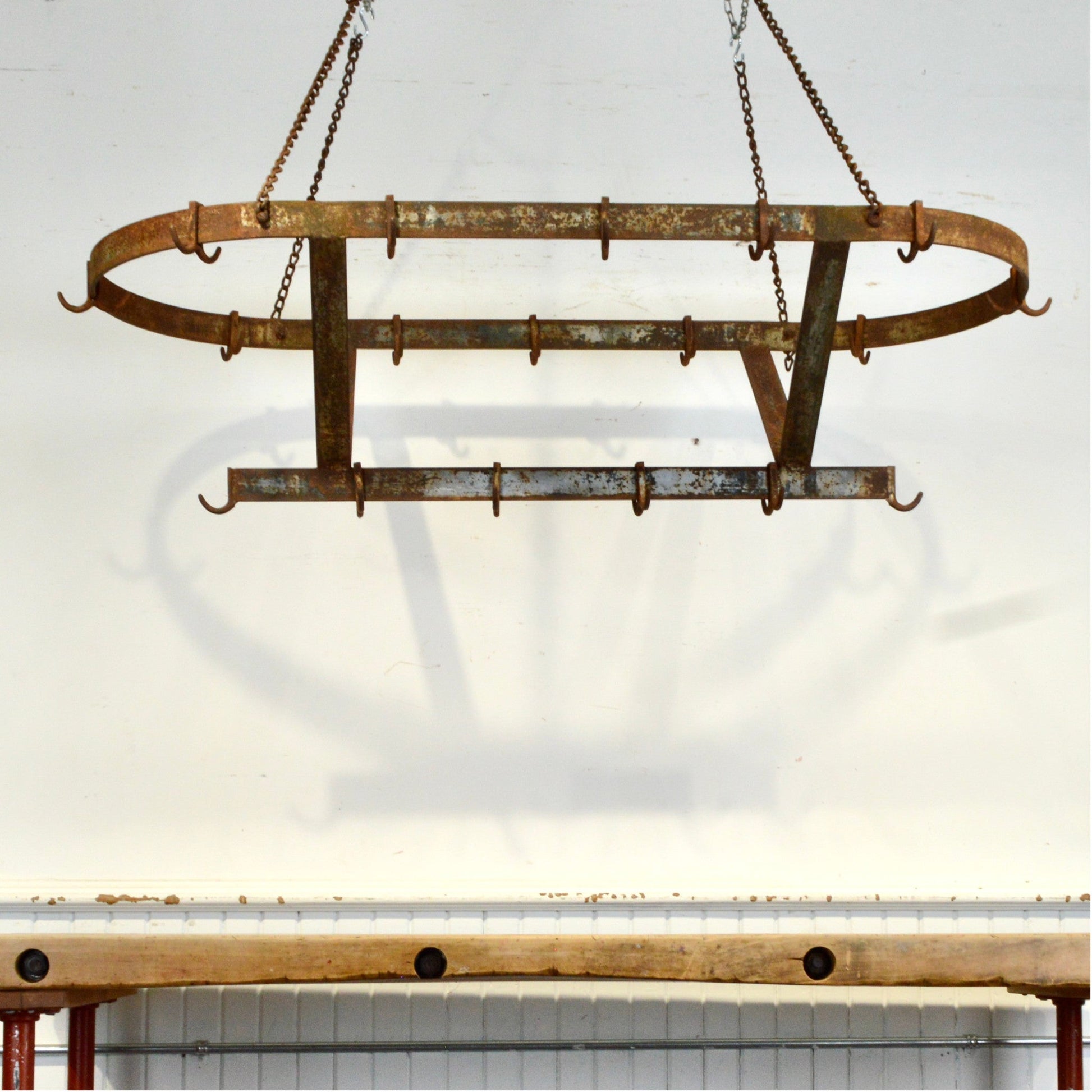 Vintage Steel Pot Rack With Cast Iron Hooks - Salvage-Garden